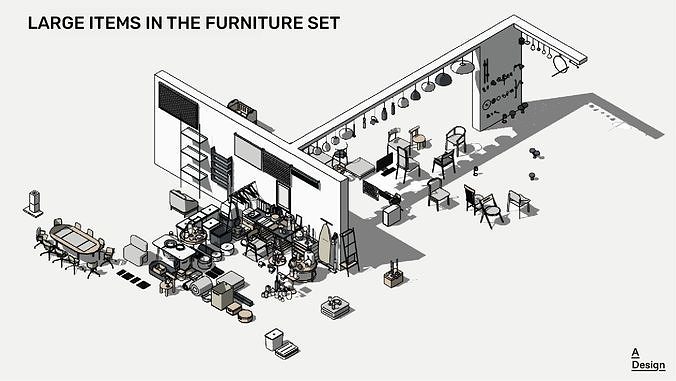 Set of luxury furniture - Pack of revit families 3D model 5