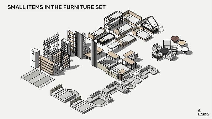 Set of luxury furniture - Pack of revit families 3D model 4