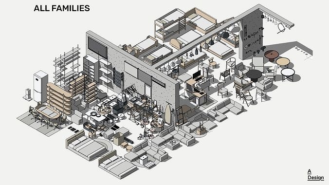 Set of luxury furniture - Pack of revit families 3D model 2