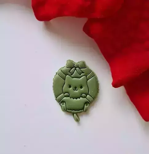 Wreath Cat - Polymer Clay Cutter