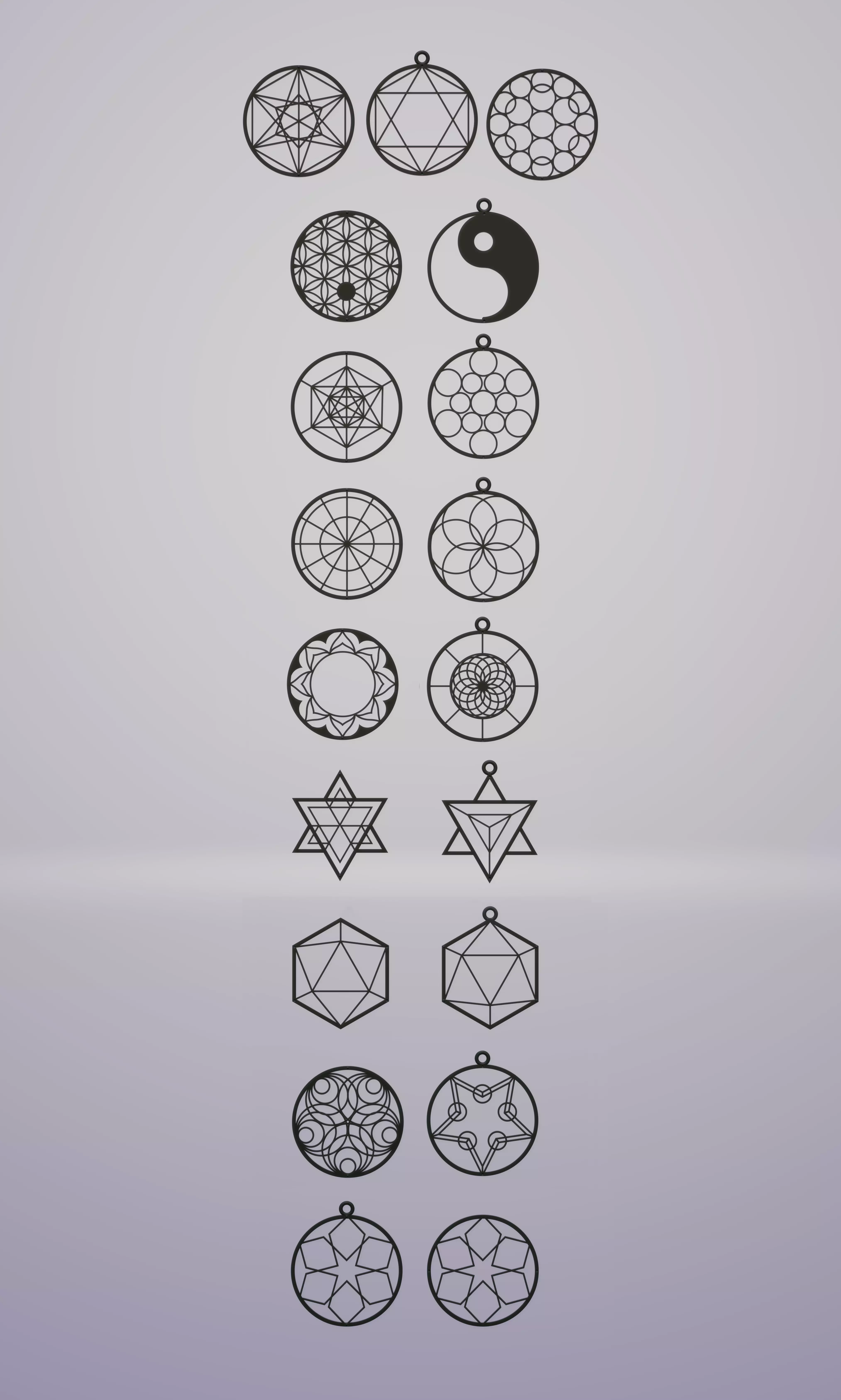 Set of pendants-Sacred geometry-3D model STL 3D print model_0