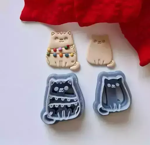 Christmas Cat Lights - Polymer Clay Cutter