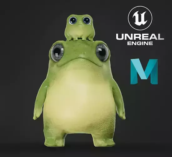 Cute frog with a little frog - Game Ready Low-poly 3D model