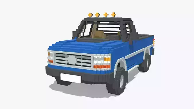 Voxel Pickup Single Cab Size 3 Low-poly 3D model