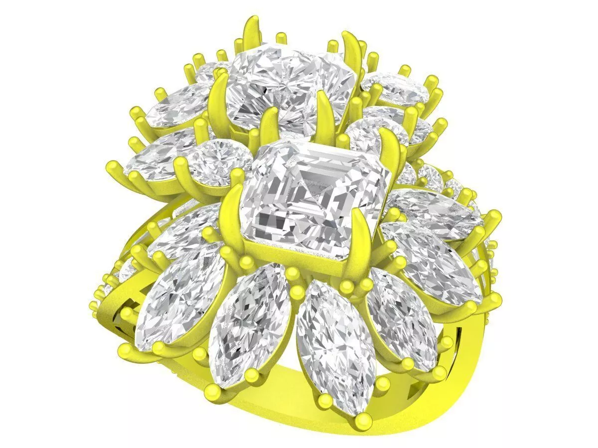 Luxury Floral Cluster Gemstone Ring 3D Jewelry Model 7279 3D print model