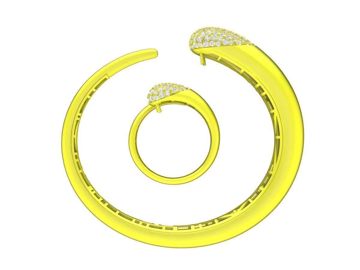 A7242 Set Custom Diamond Bangle and Ring For Women 3D Model 3D print model_3