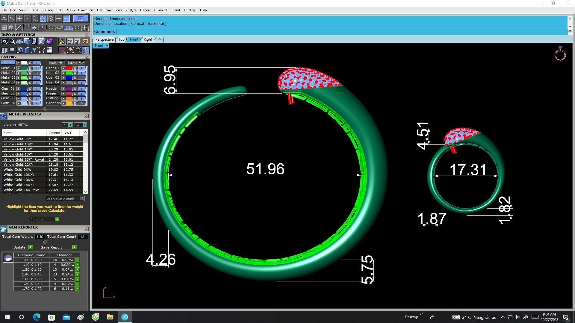 A7242 Set Custom Diamond Bangle and Ring For Women 3D Model 3D print model_6