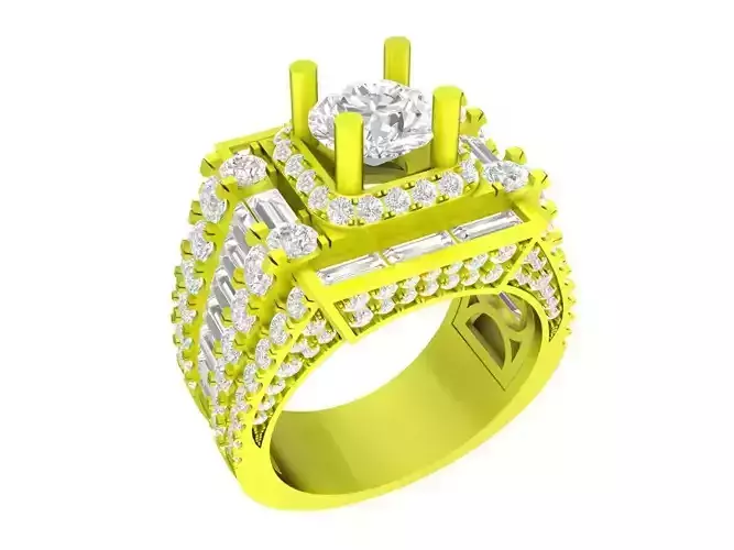 A7249 Korean Style Round and Baguette Diamond Men Ring 3D Model