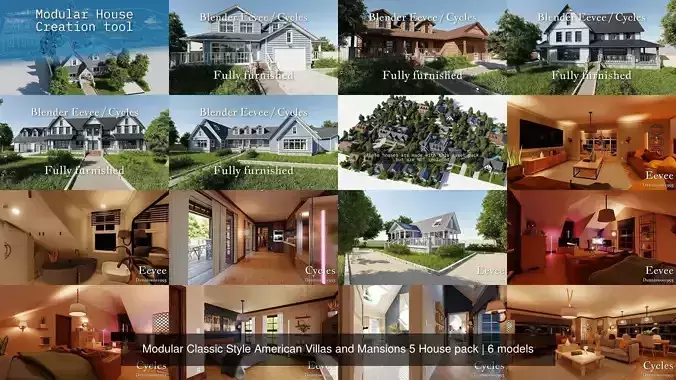 Modular Classic Style American Villas and Mansions 5 House pack