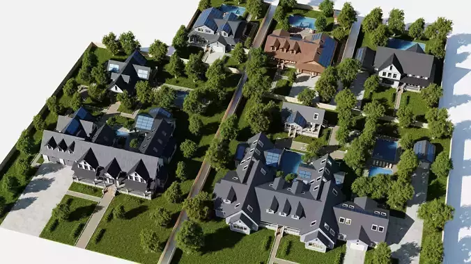 Modular Classic Style American Villas and Mansions 5 House pack 3D Model Collection
