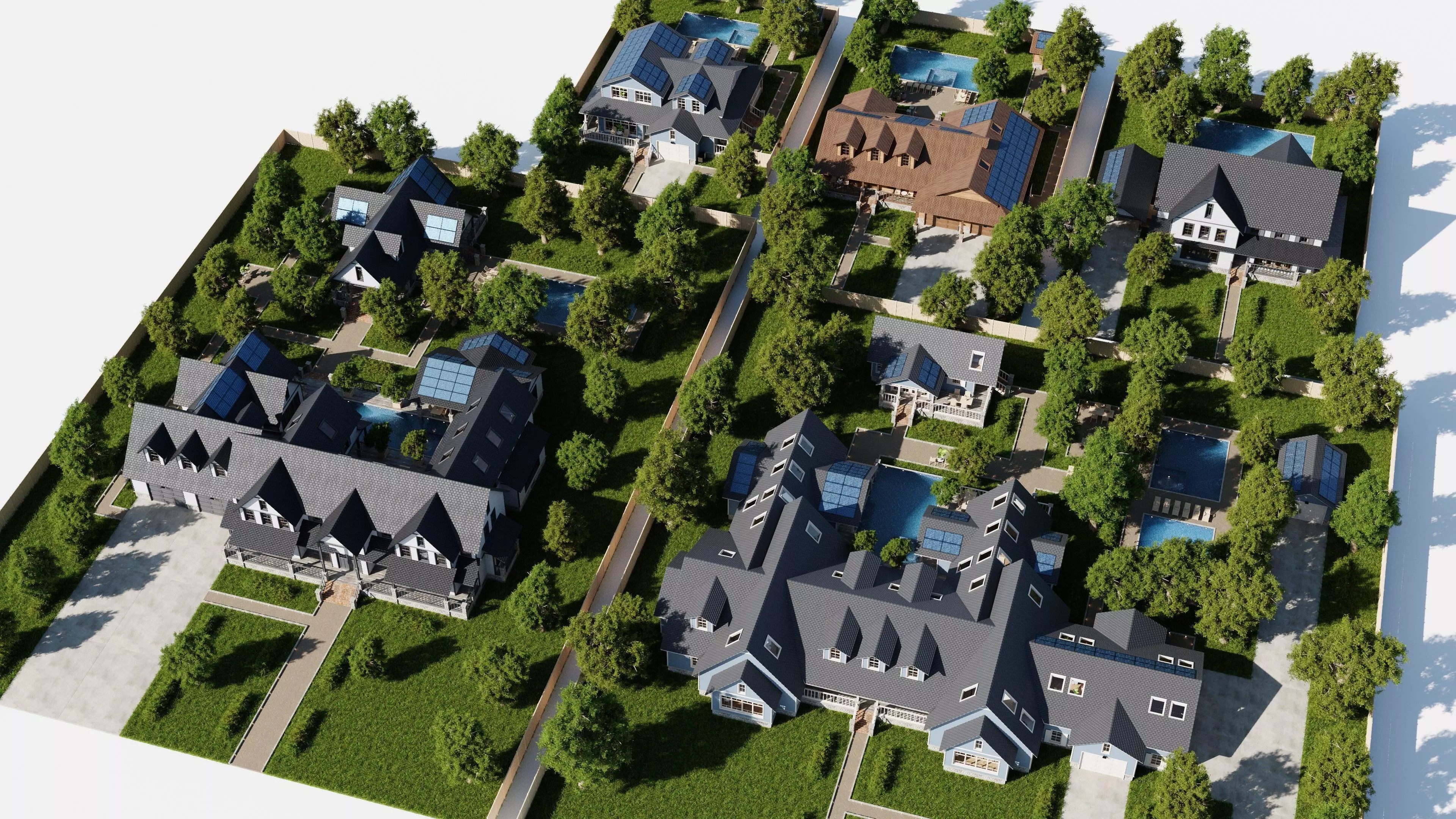 Modular Classic Style American Villas and Mansions 5 House pack 3D Model Collection_0
