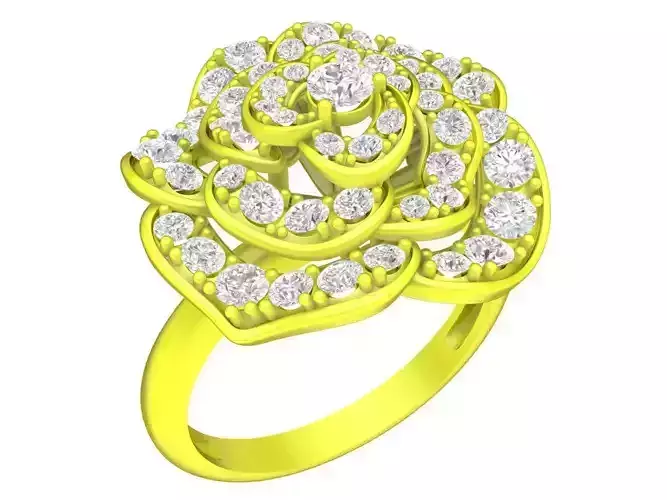A7254 Diamond Rose Flower Engagement Ring 3D print model
