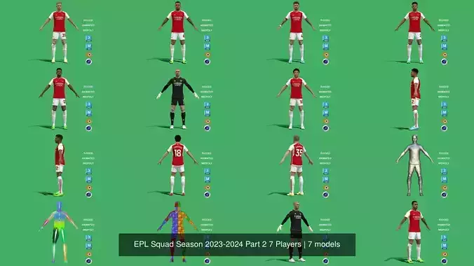 EPL Squad Season 2023-2024 Part 2 7 Players 3D Model Collection