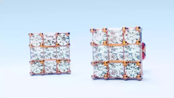 Diamond Cluster Stud Earrings 3 Free 3D print model