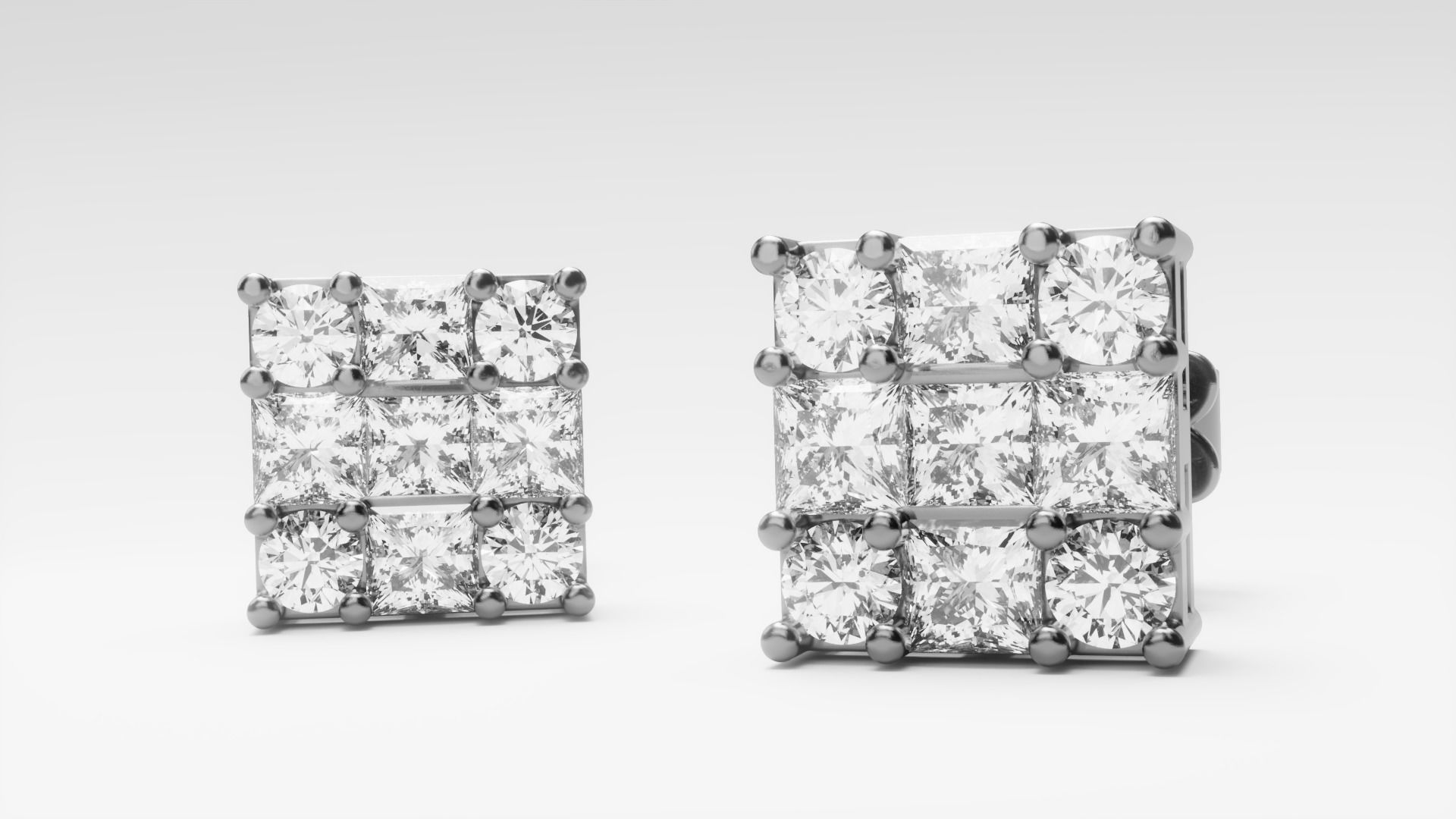 Diamond Cluster Stud Earrings 3 Free 3D print model_1