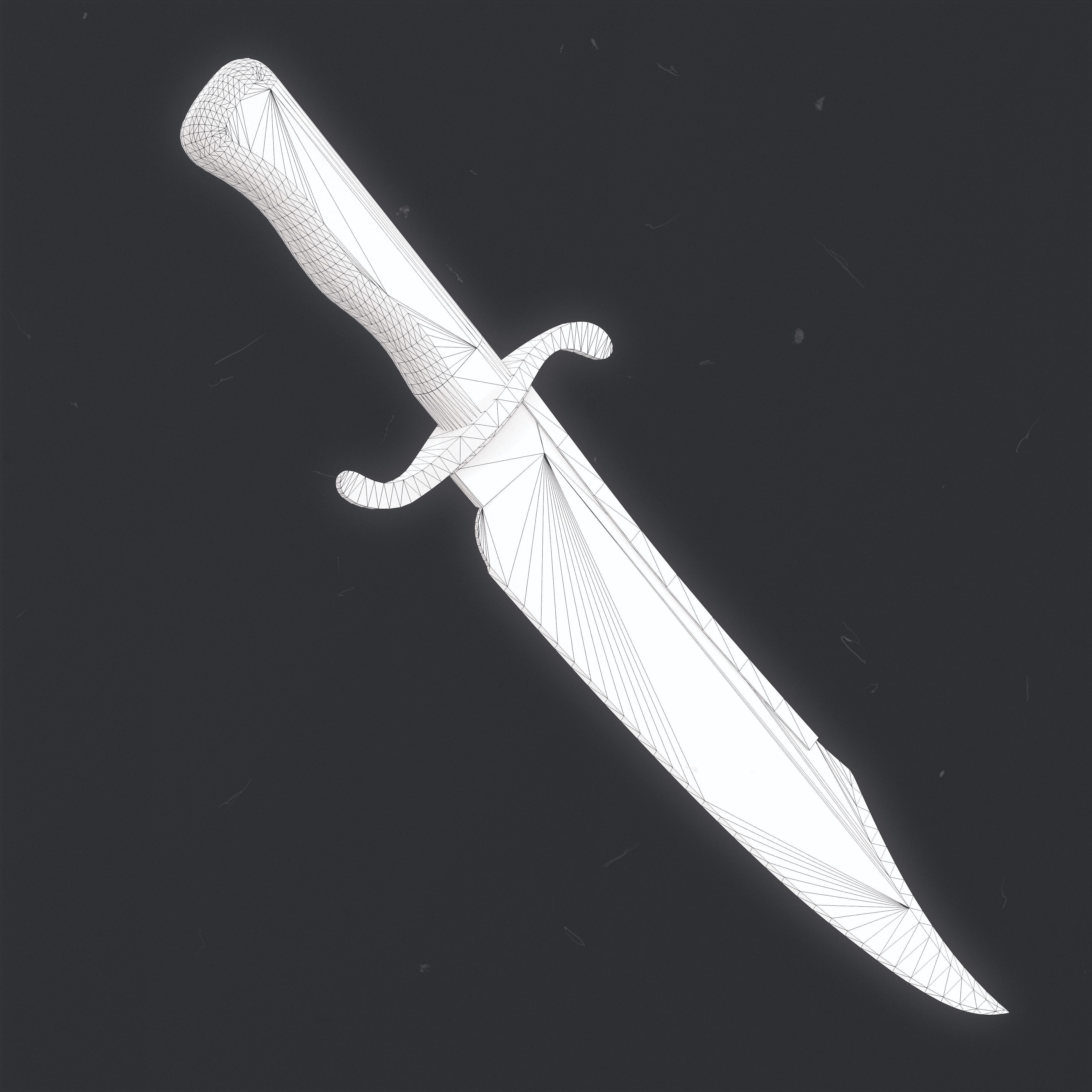 Knife Bowie Low-poly 3D model_9
