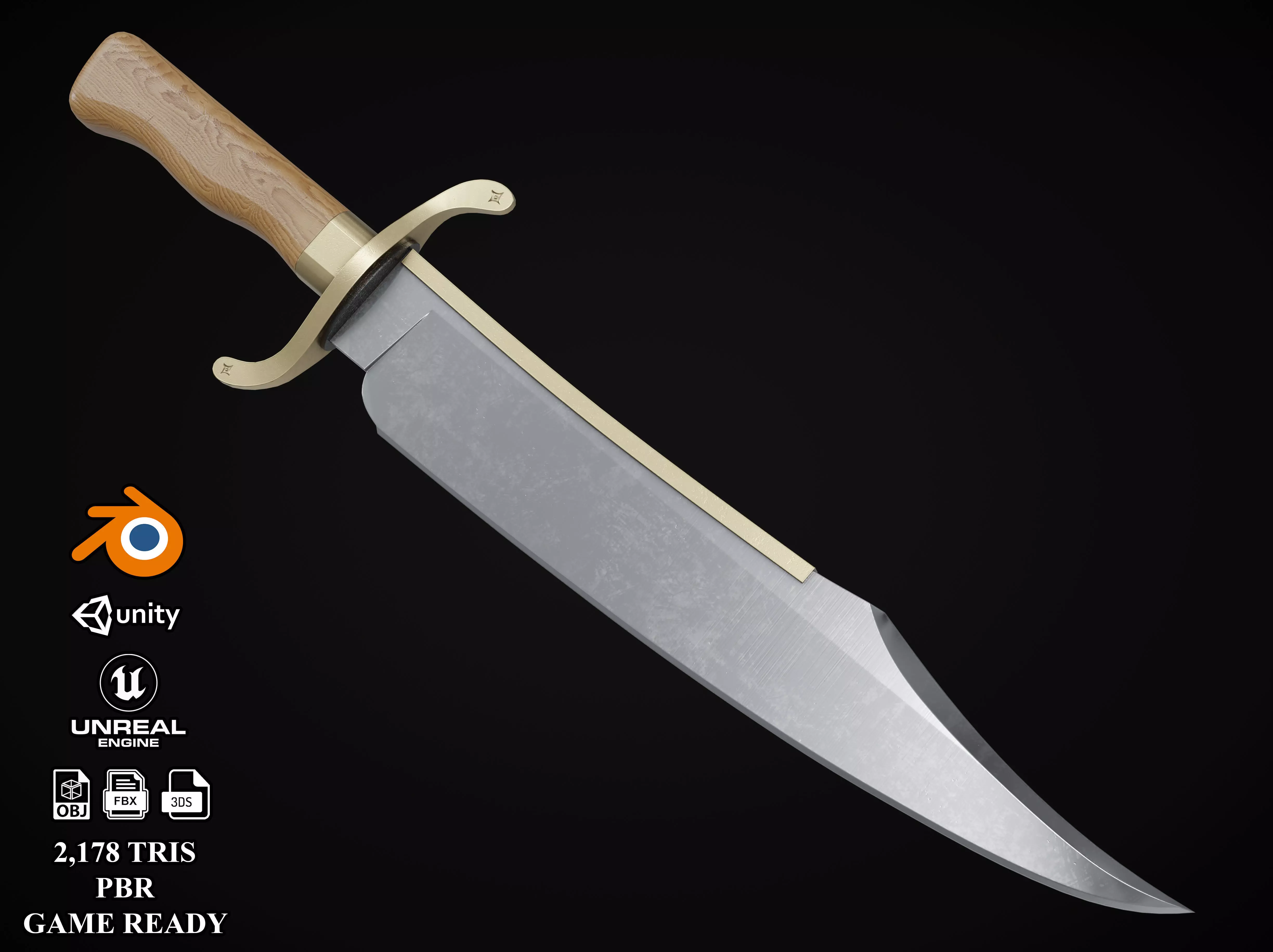 Knife Bowie Low-poly 3D model_0