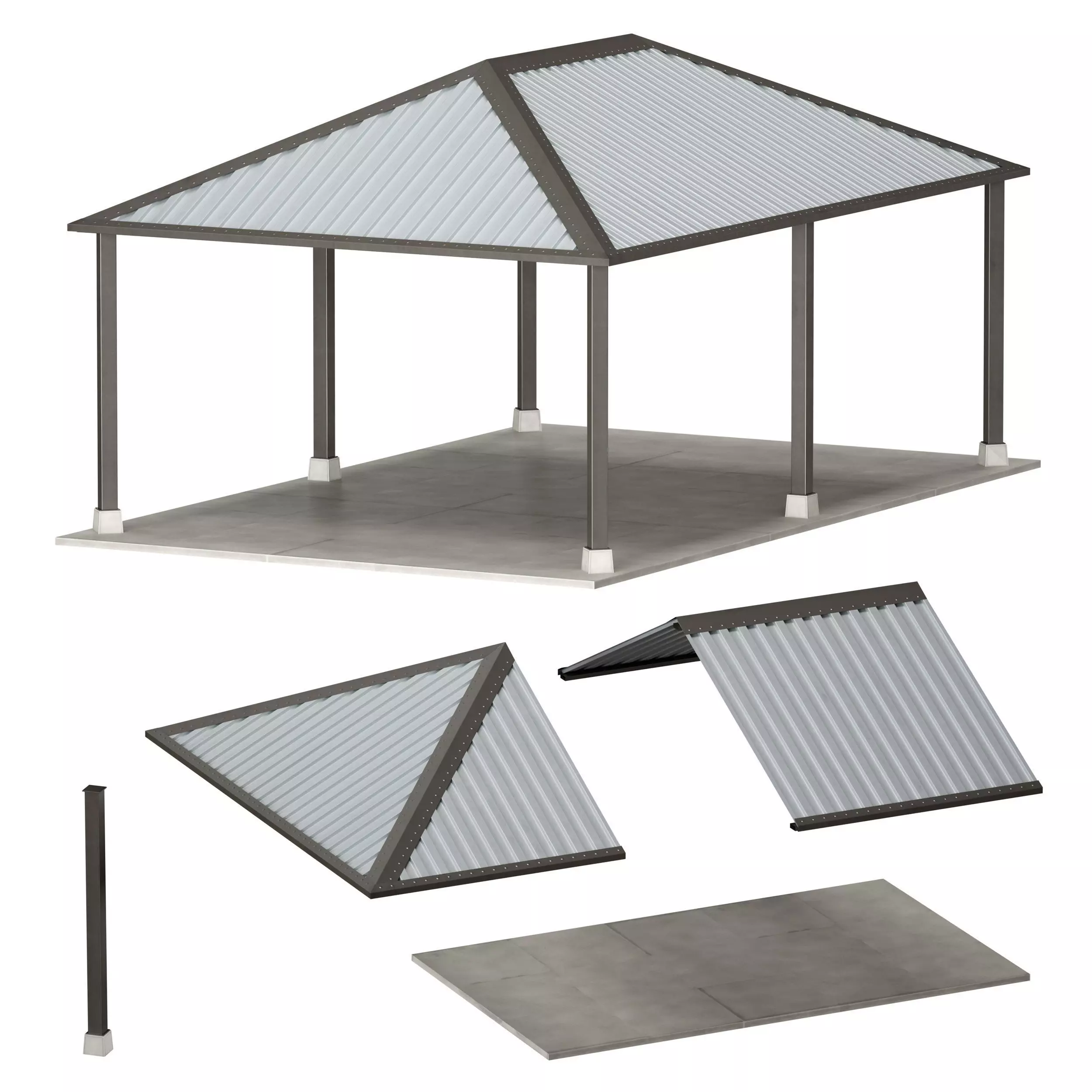 Metal Canopy Gazebo Roof 3D model_0
