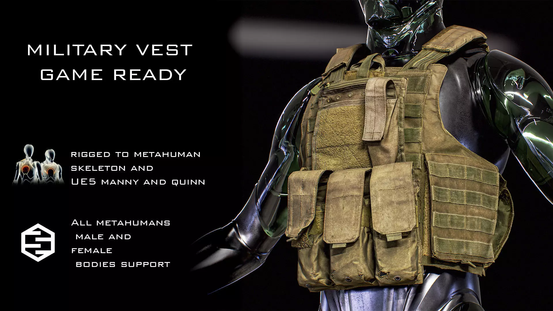 Military vest 01 - All MH Bodies and UE5 SK - Rigged LP Low-poly 3D model