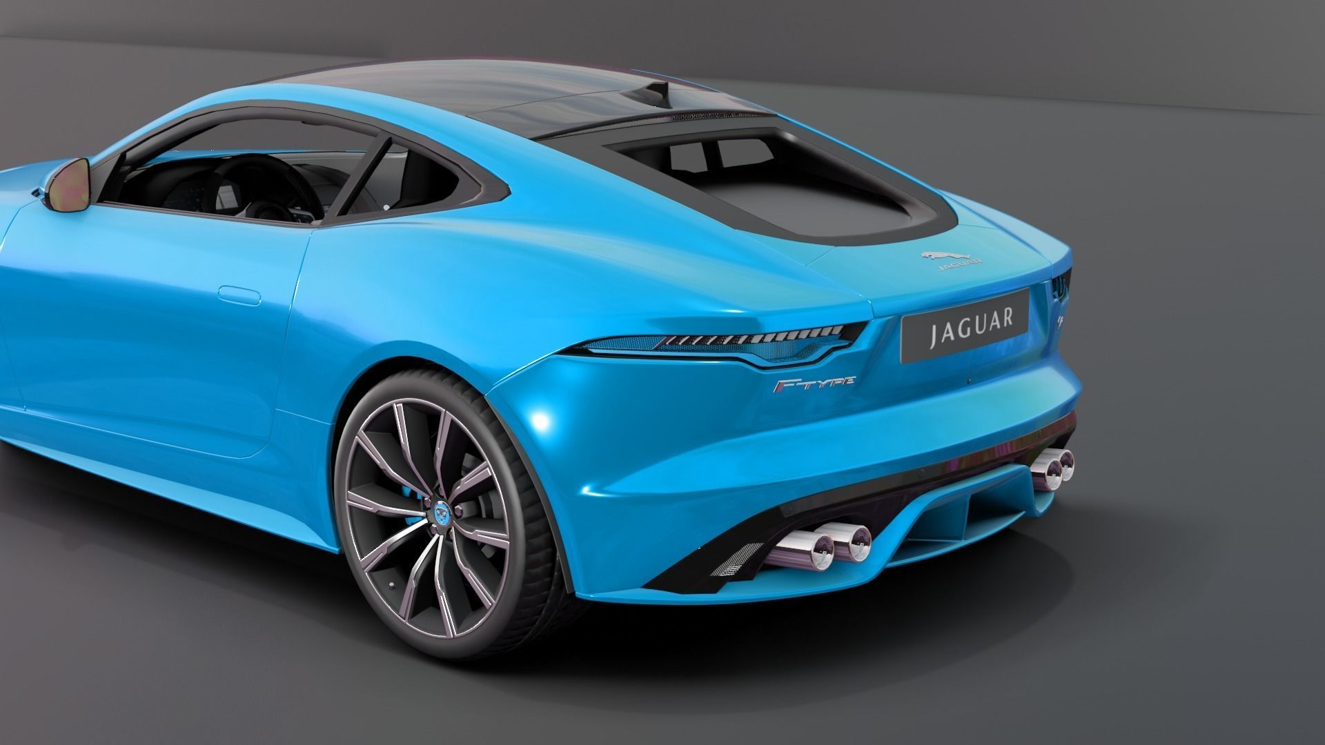 Jaguar F Type Blue Animated and Rigged Low-poly 3D model_9