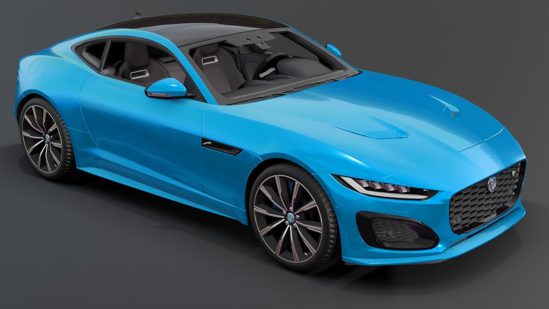Jaguar F Type Blue Animated and Rigged Low-poly 3D model_1