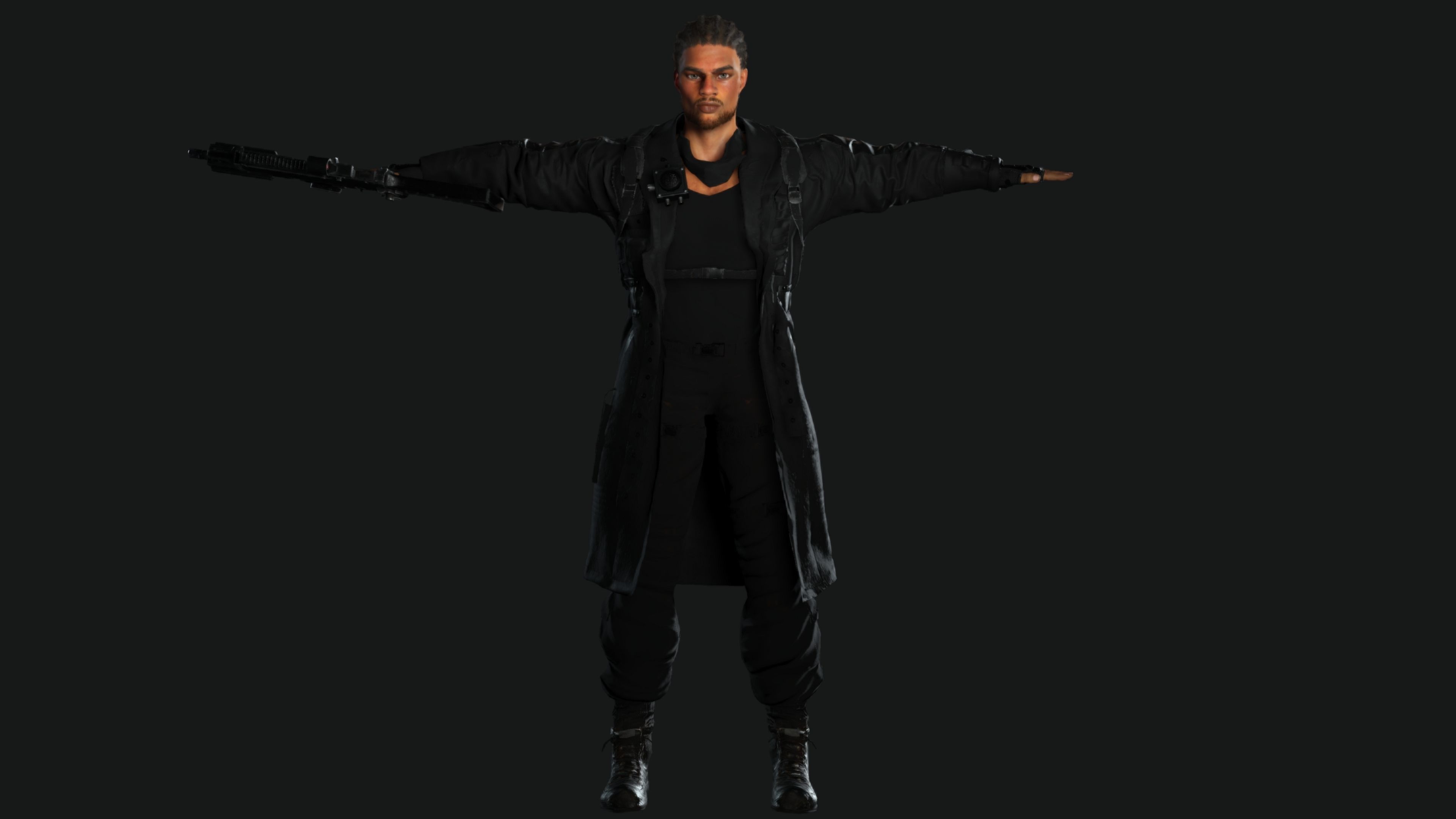 AAA 3D REALISTIC BRAIDED BLACK MAN CHARACTER-GUN SHOOTER SNIPER Low-poly 3D model_18