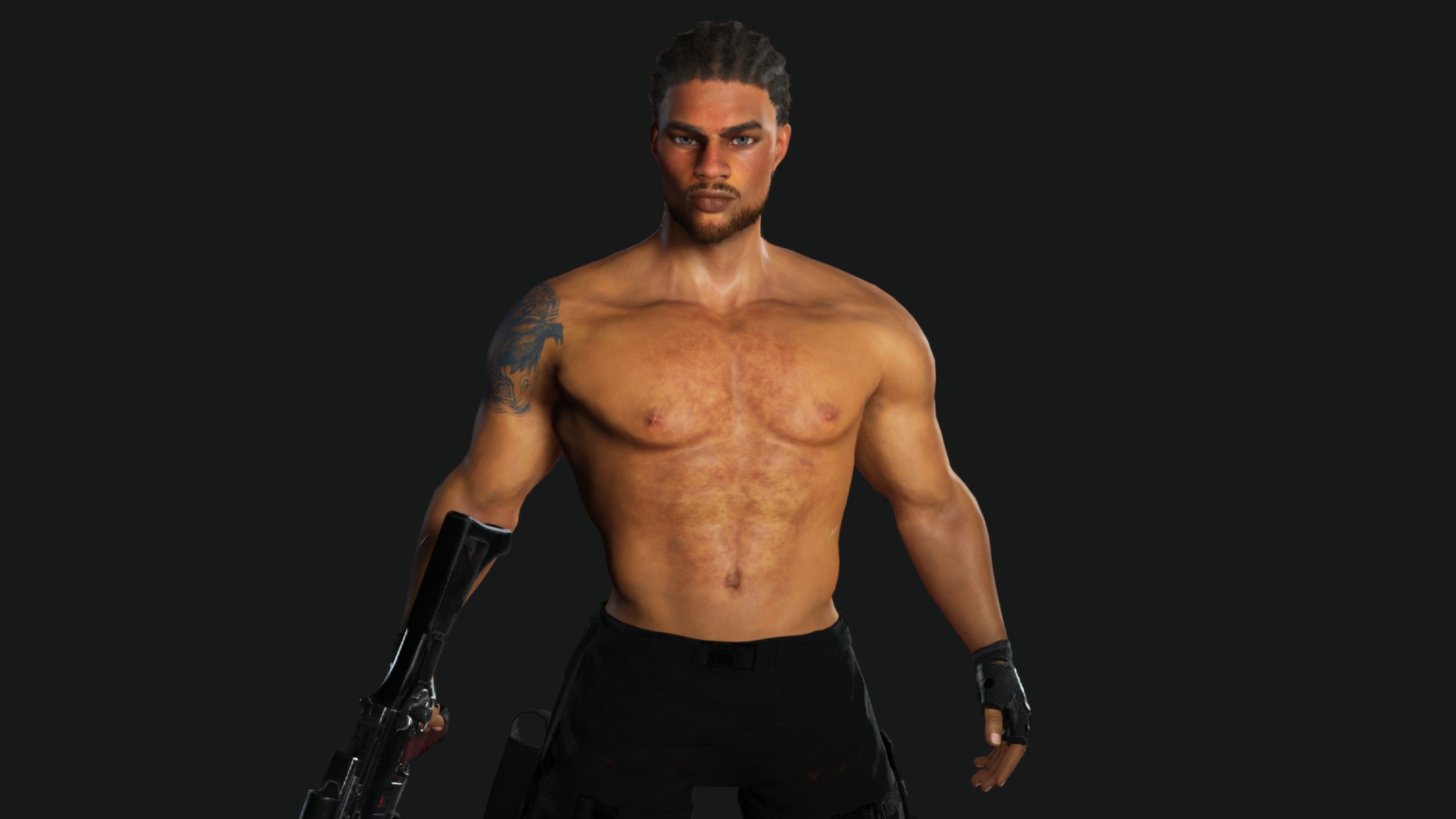 AAA 3D REALISTIC BRAIDED BLACK MAN CHARACTER-GUN SHOOTER SNIPER Low-poly 3D model_14