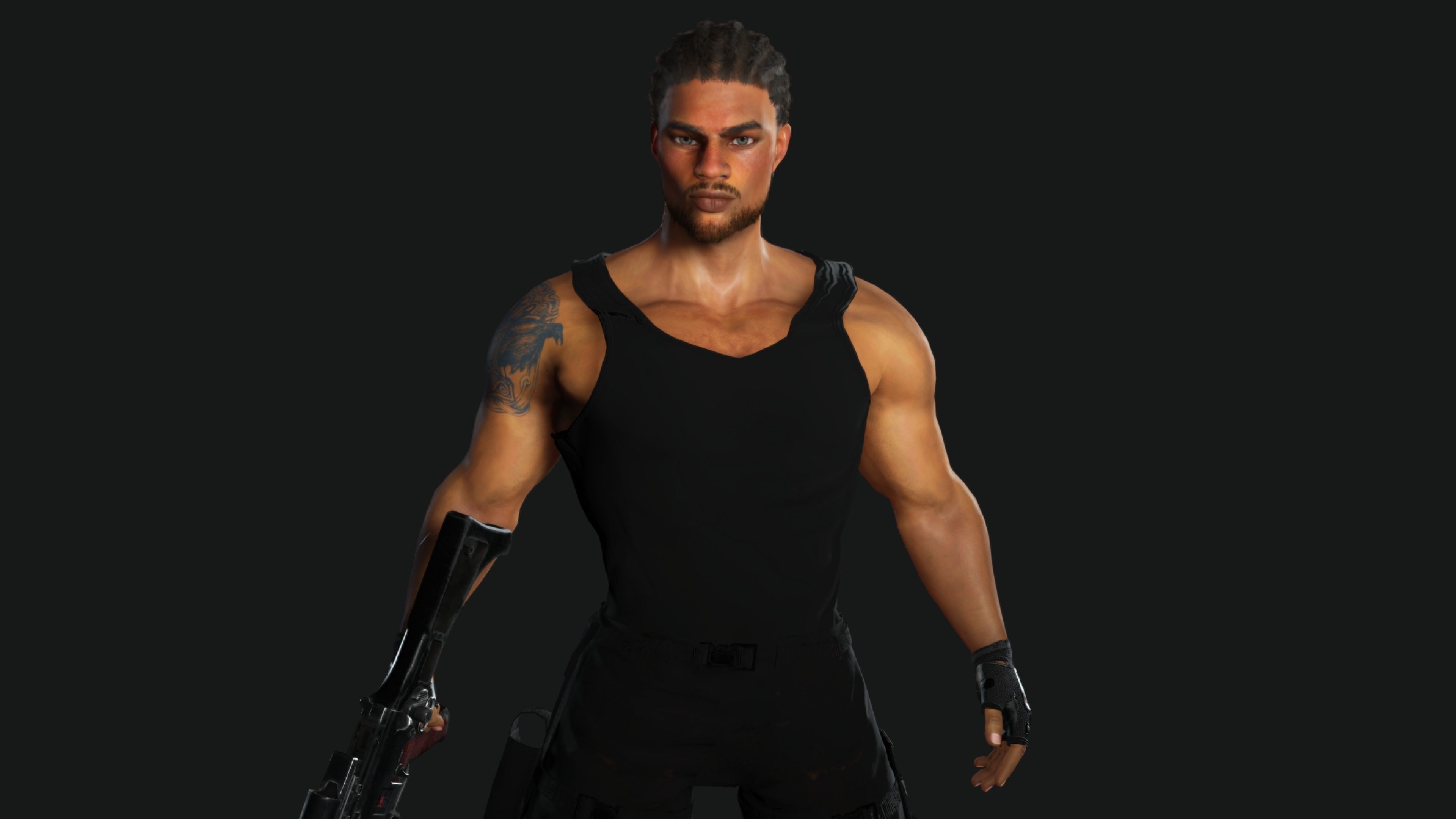 AAA 3D REALISTIC BRAIDED BLACK MAN CHARACTER-GUN SHOOTER SNIPER Low-poly 3D model_13