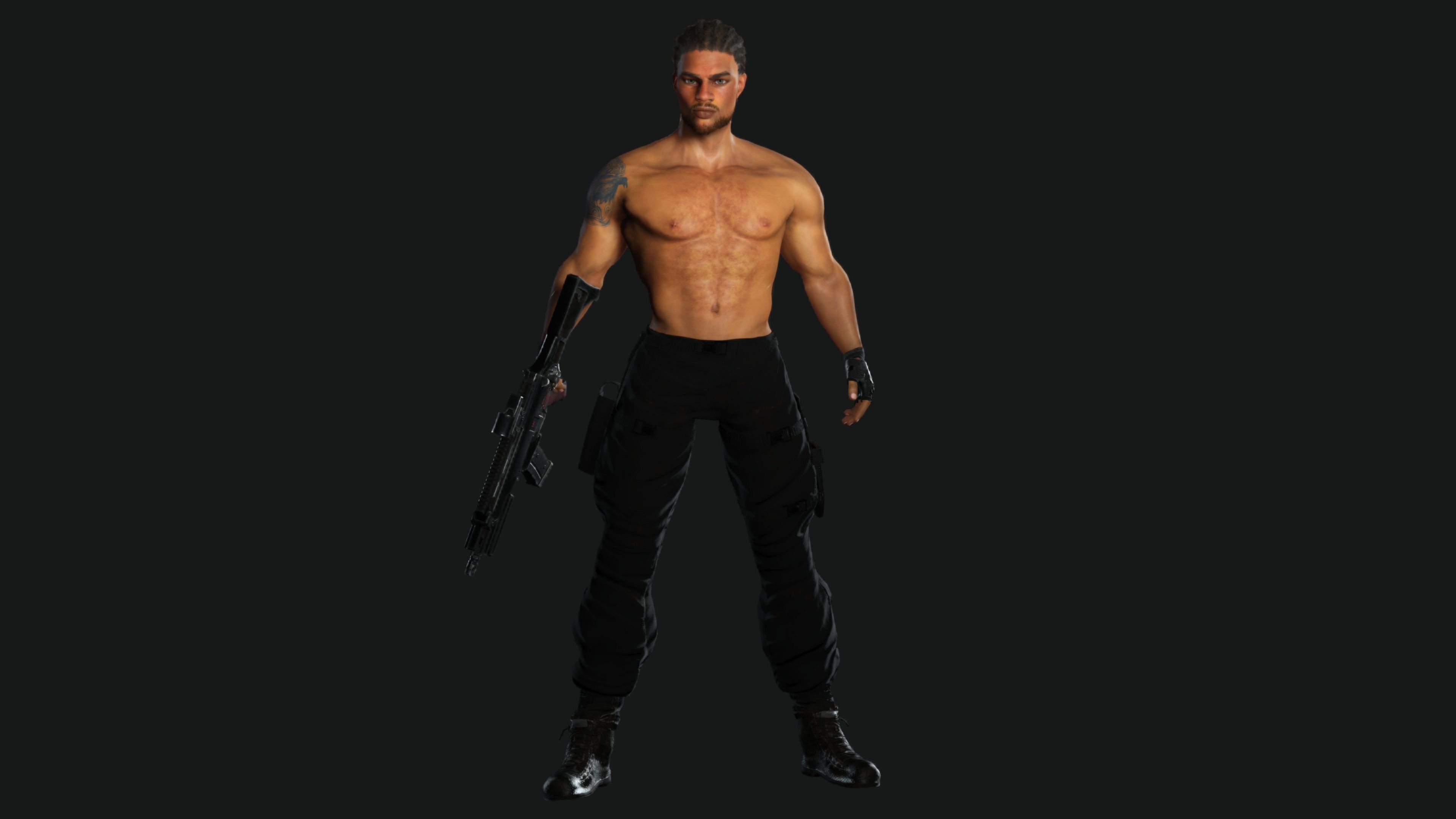 AAA 3D REALISTIC BRAIDED BLACK MAN CHARACTER-GUN SHOOTER SNIPER Low-poly 3D model_16