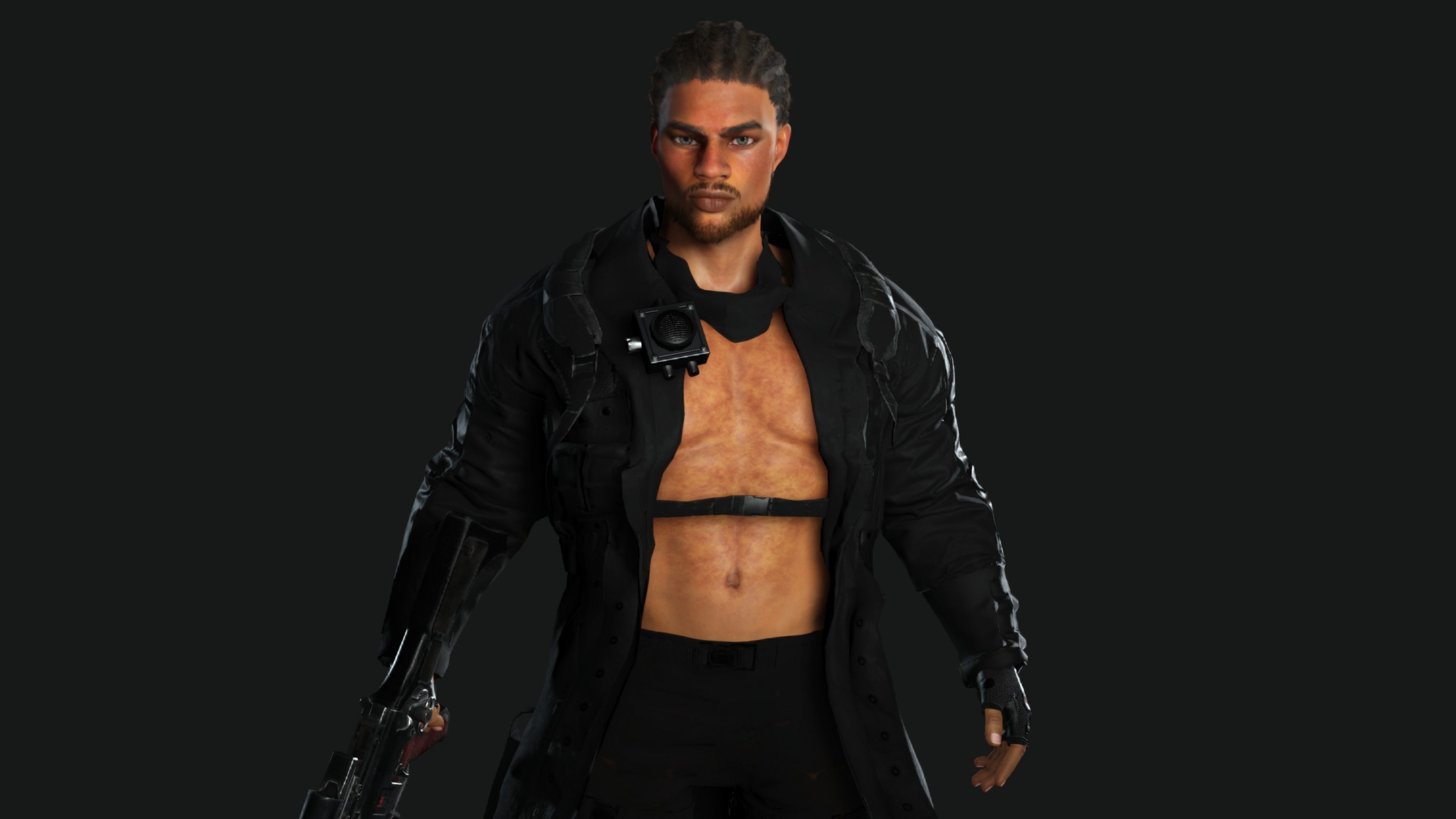 AAA 3D REALISTIC BRAIDED BLACK MAN CHARACTER-GUN SHOOTER SNIPER Low-poly 3D model_9