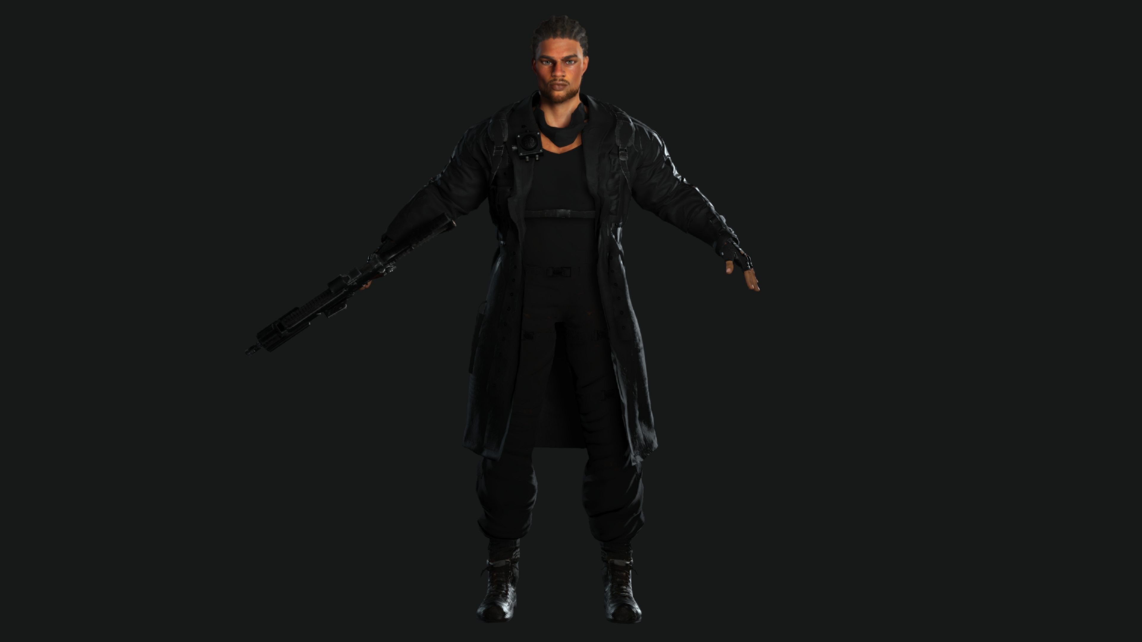 AAA 3D REALISTIC BRAIDED BLACK MAN CHARACTER-GUN SHOOTER SNIPER Low-poly 3D model_17