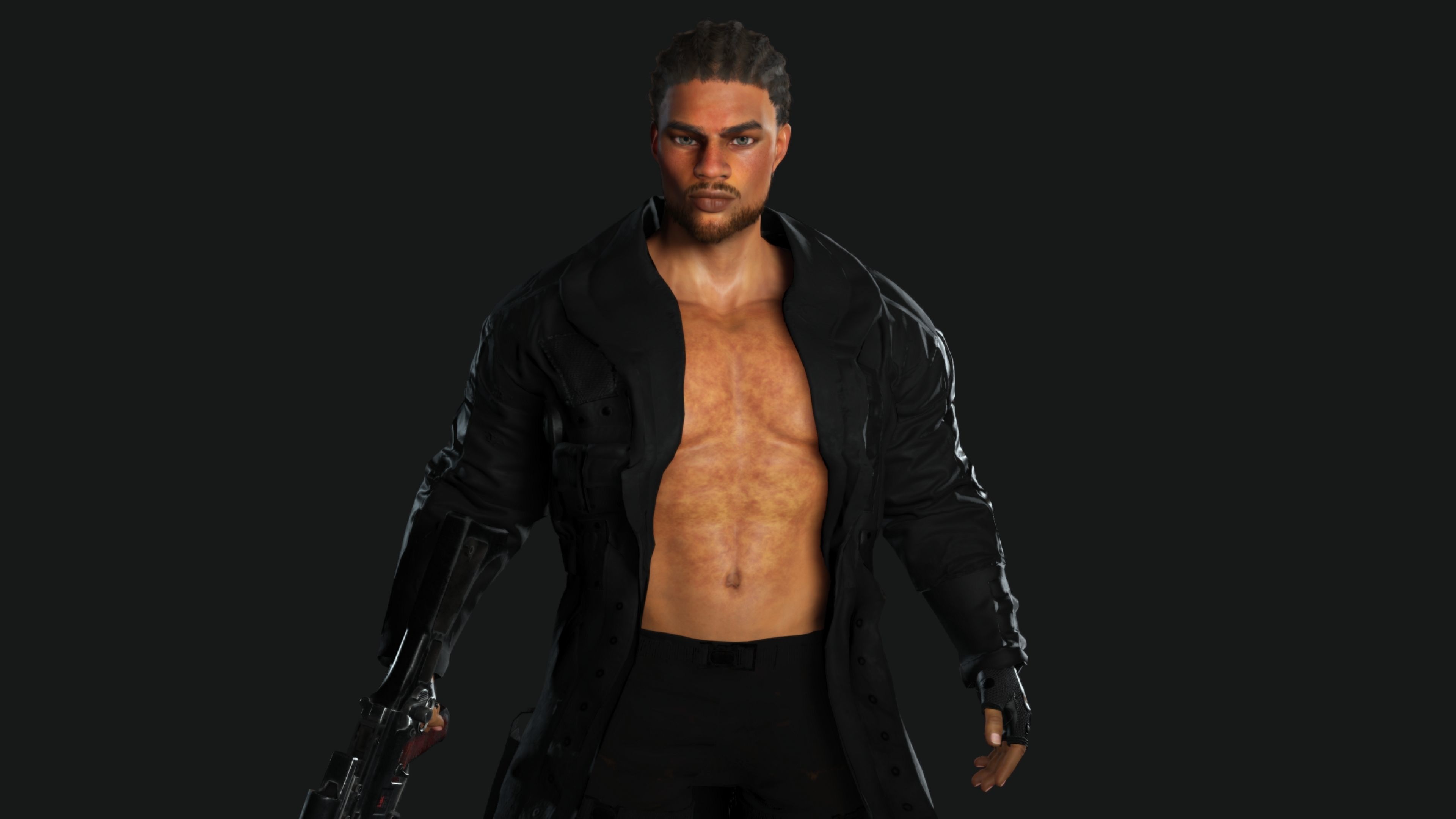 AAA 3D REALISTIC BRAIDED BLACK MAN CHARACTER-GUN SHOOTER SNIPER Low-poly 3D model_15
