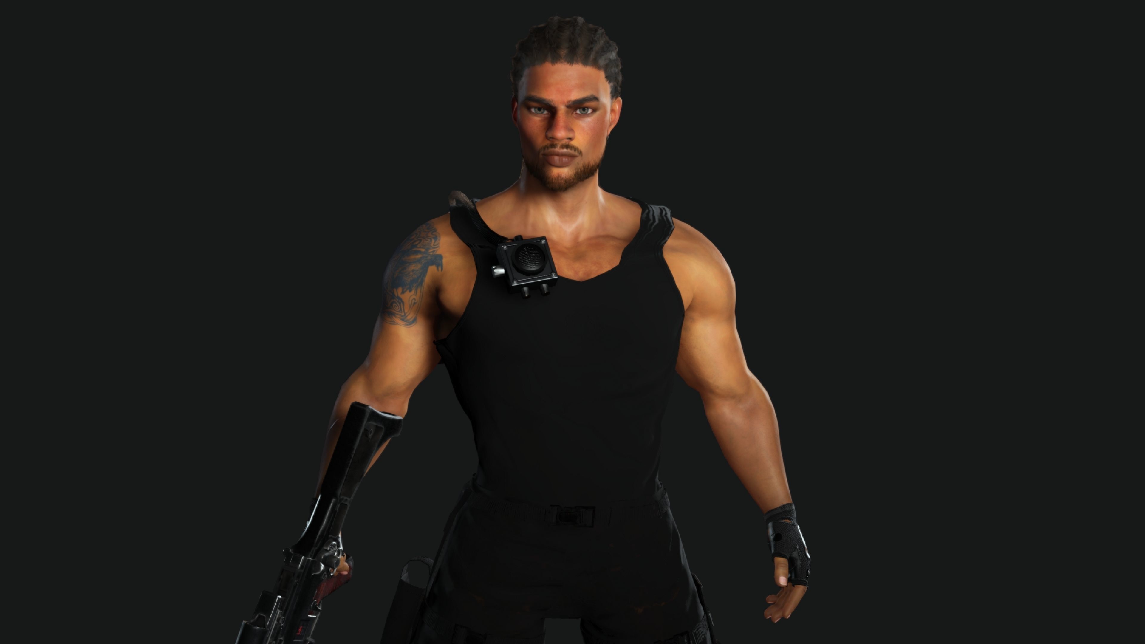 AAA 3D REALISTIC BRAIDED BLACK MAN CHARACTER-GUN SHOOTER SNIPER Low-poly 3D model_12