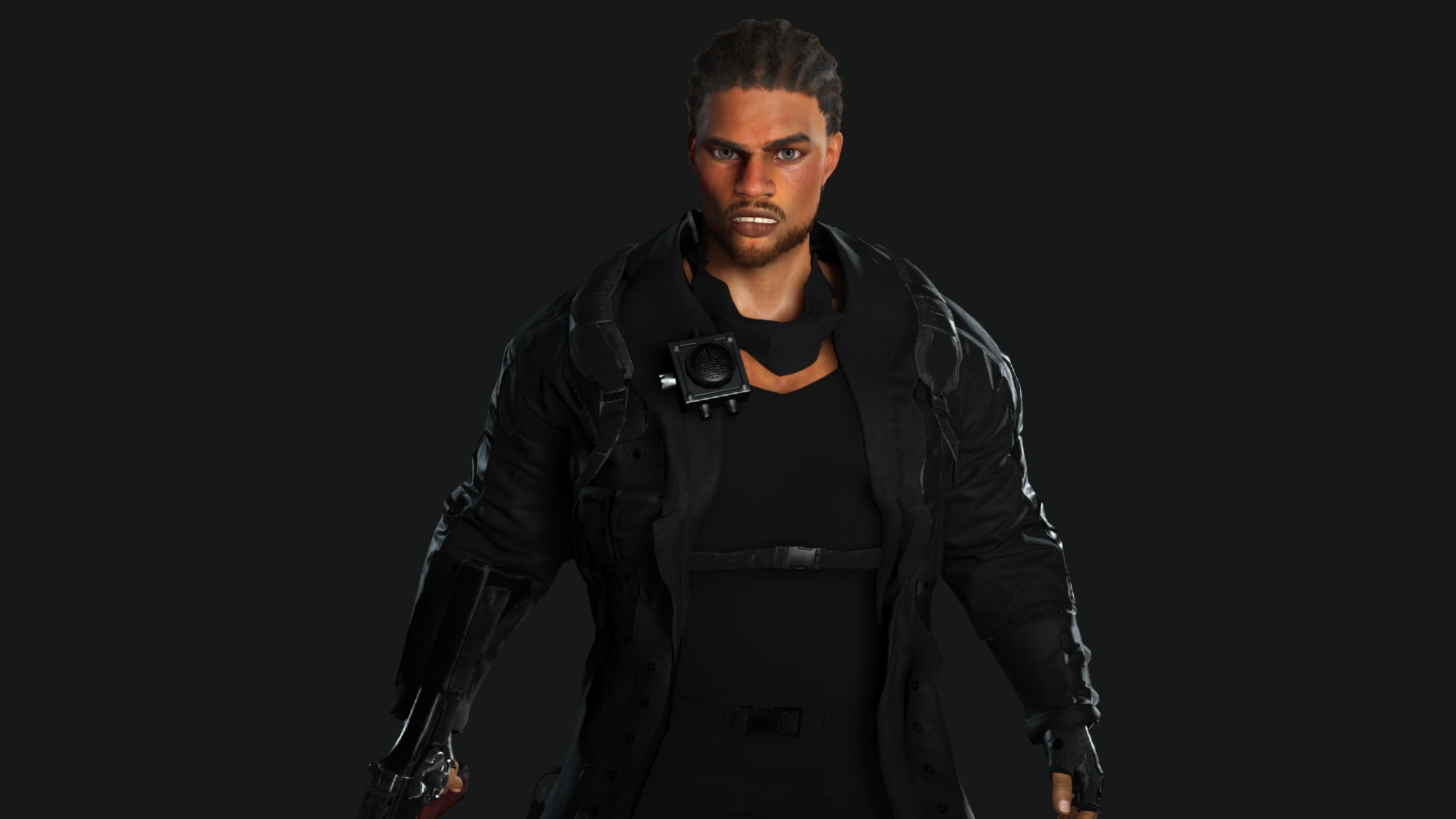 AAA 3D REALISTIC BRAIDED BLACK MAN CHARACTER-GUN SHOOTER SNIPER Low-poly 3D model_7