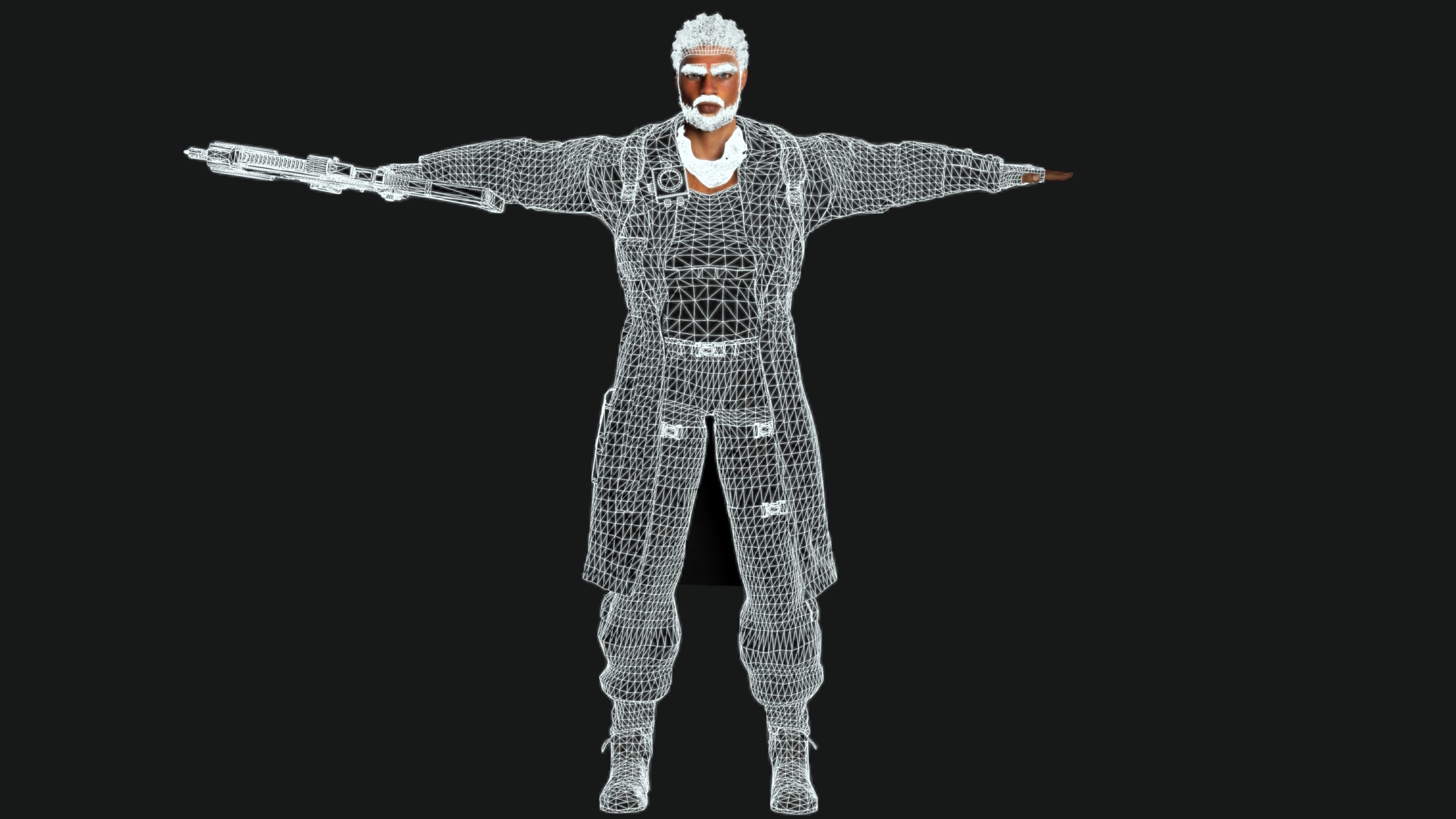 AAA 3D REALISTIC BRAIDED BLACK MAN CHARACTER-GUN SHOOTER SNIPER Low-poly 3D model_19