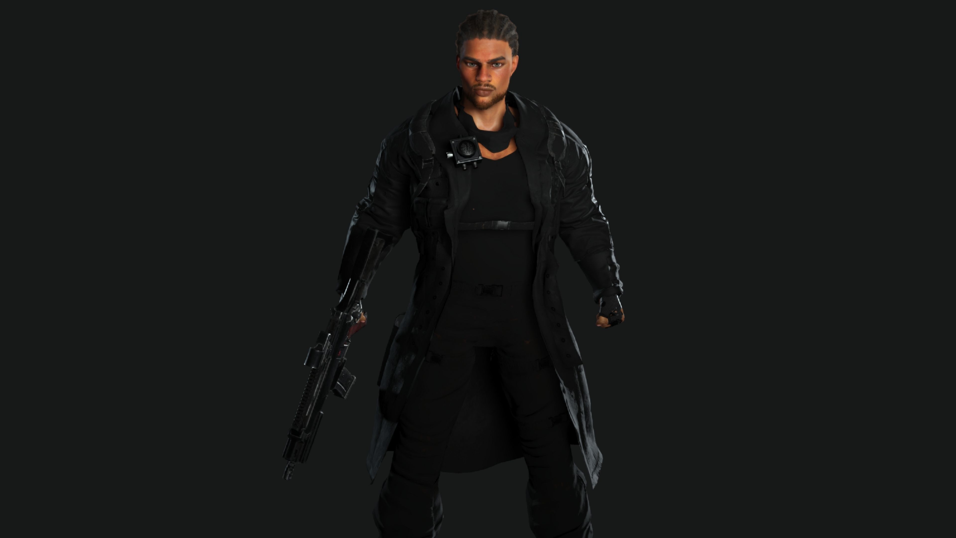 AAA 3D REALISTIC BRAIDED BLACK MAN CHARACTER-GUN SHOOTER SNIPER Low-poly 3D model_2