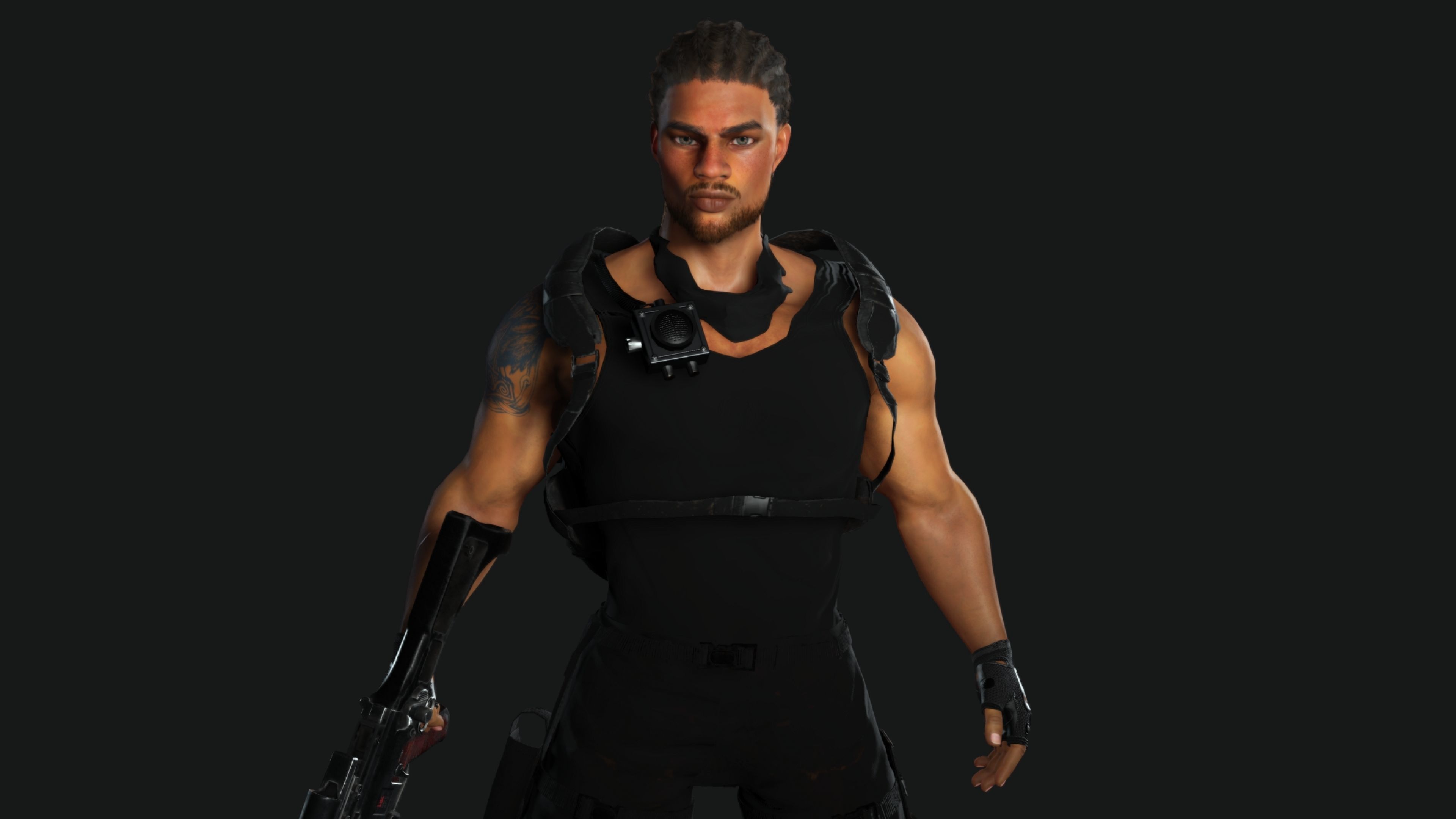 AAA 3D REALISTIC BRAIDED BLACK MAN CHARACTER-GUN SHOOTER SNIPER Low-poly 3D model_10