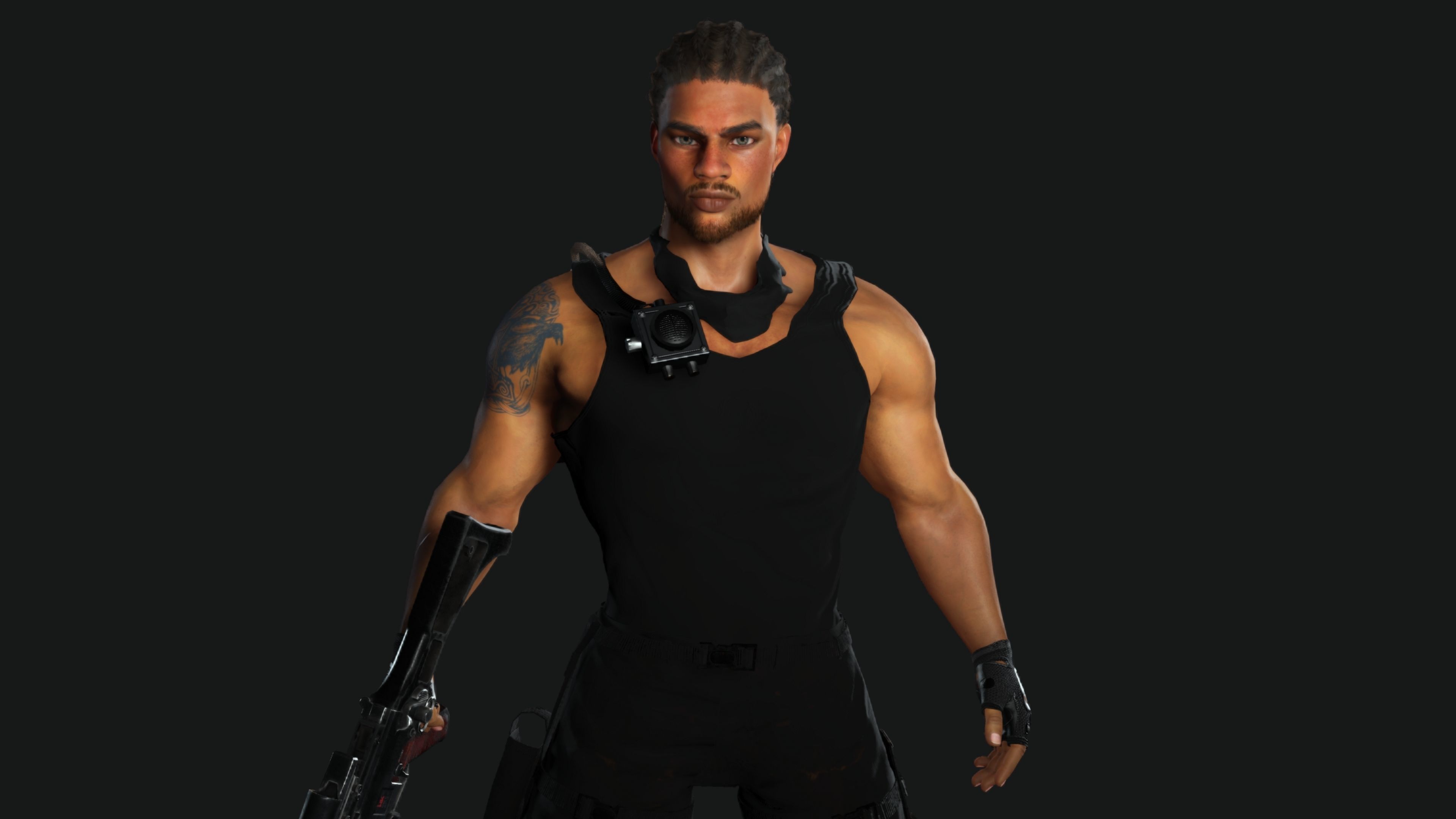 AAA 3D REALISTIC BRAIDED BLACK MAN CHARACTER-GUN SHOOTER SNIPER Low-poly 3D model_11