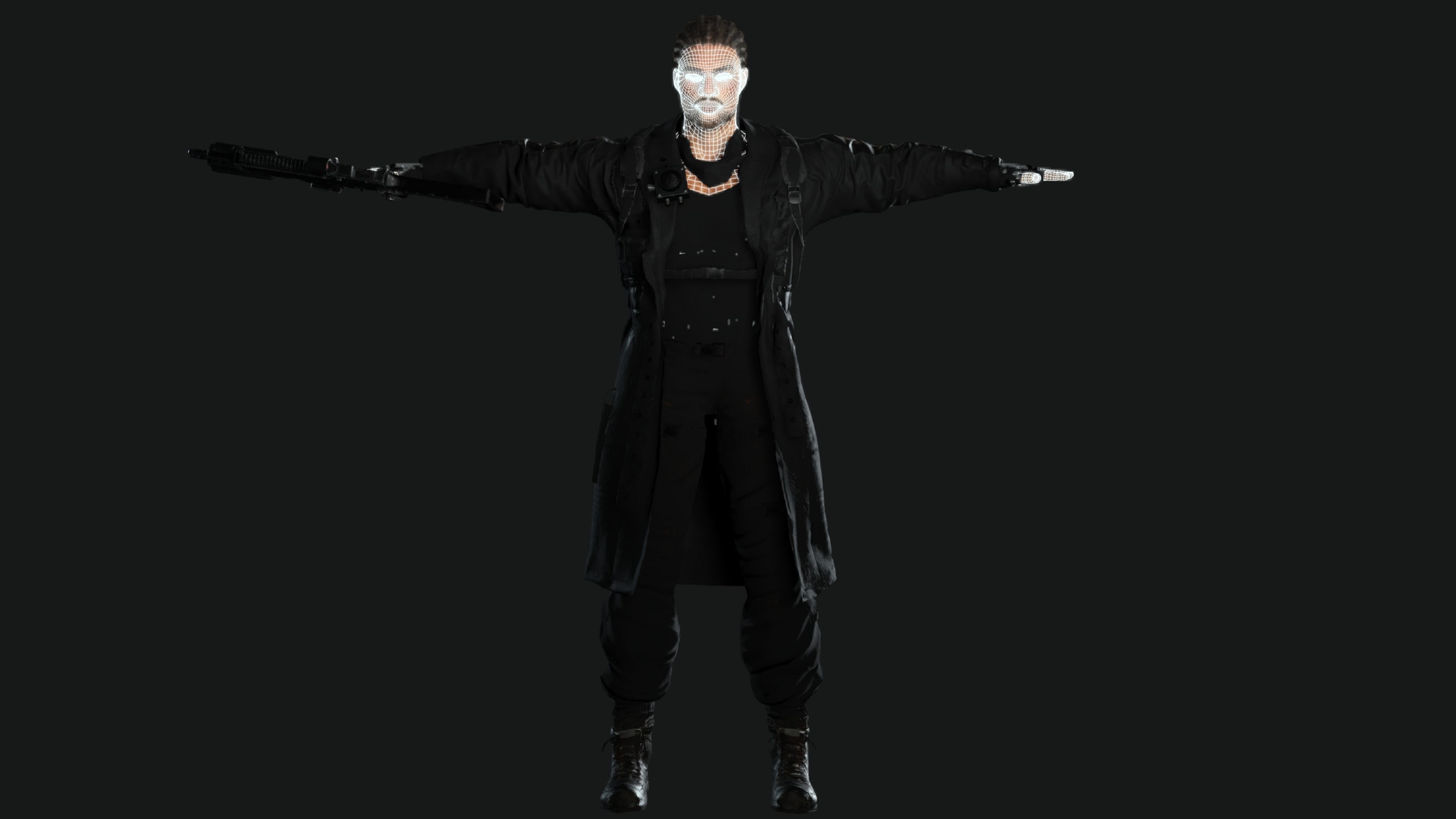 AAA 3D REALISTIC BRAIDED BLACK MAN CHARACTER-GUN SHOOTER SNIPER Low-poly 3D model_20