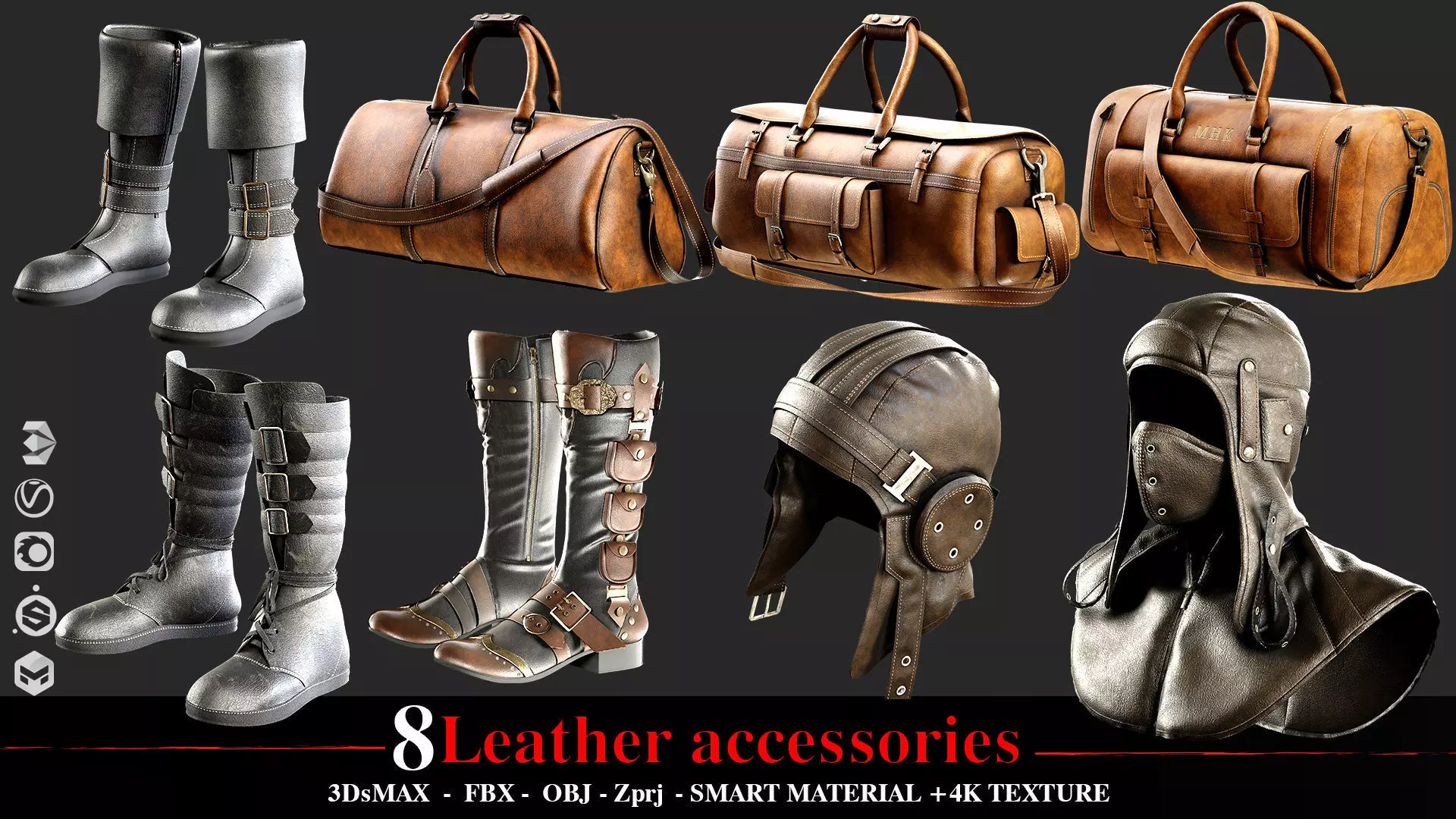 8 Leather accessories 3D model_0