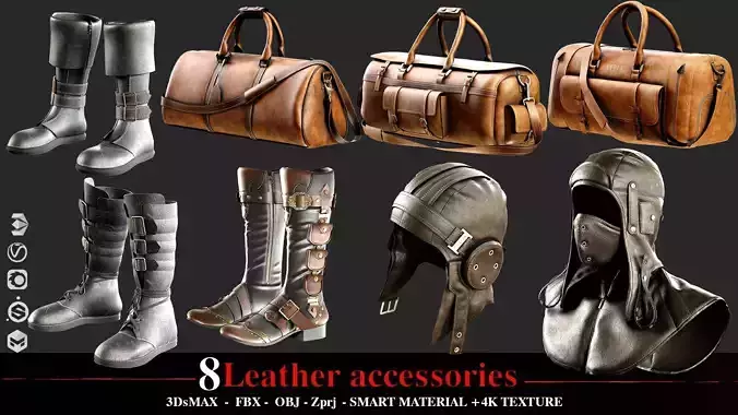 8 Leather accessories 3D model