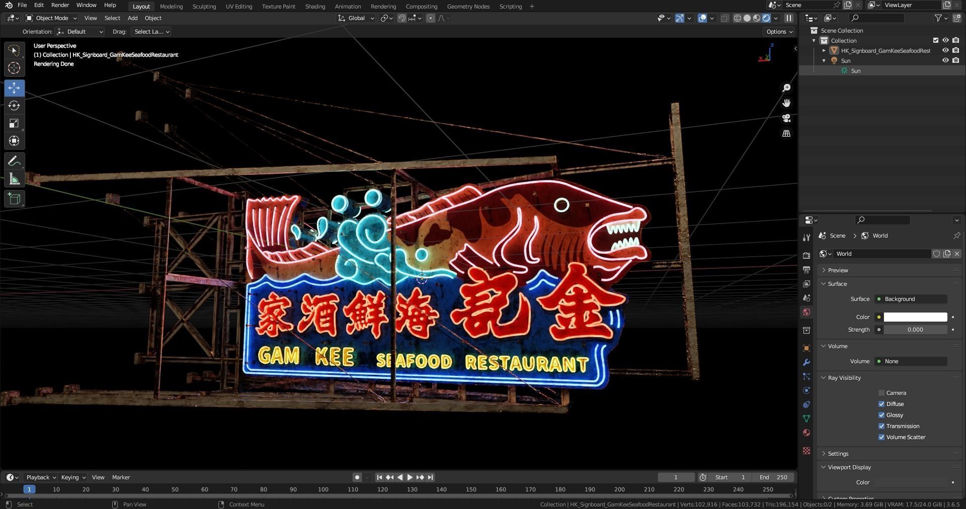 Hong Kong Neon Sign Gam Kee Seafood Restaurant 3D model_6