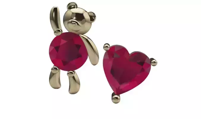 Bear and heart stud earrings