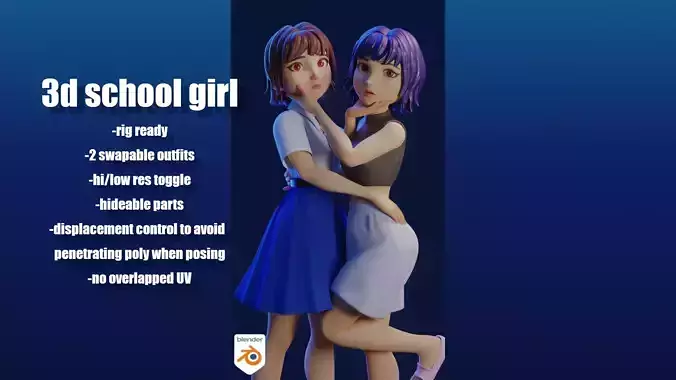 3d school girl with rig