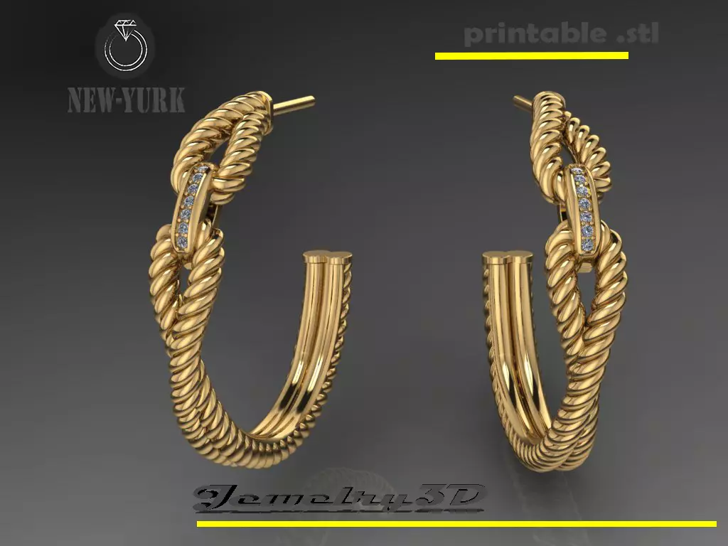 Printable jewelry3D STL earrings spiral 34mm diameter 3D print model