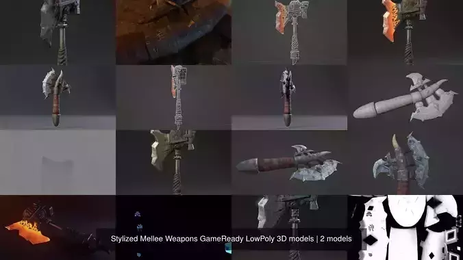 Stylized Mellee Weapons GameReady LowPoly 3D models
