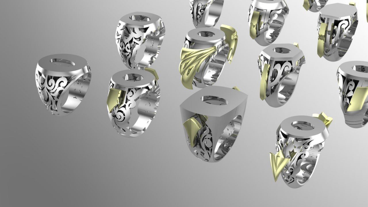 20 men signet silver ring with plexus 3D print model_1