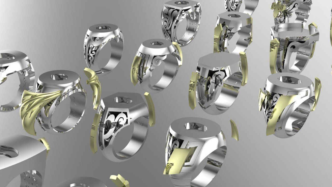 20 men signet silver ring with plexus 3D print model_2