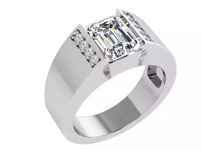 Emerald Diamond Wide Ring 4221