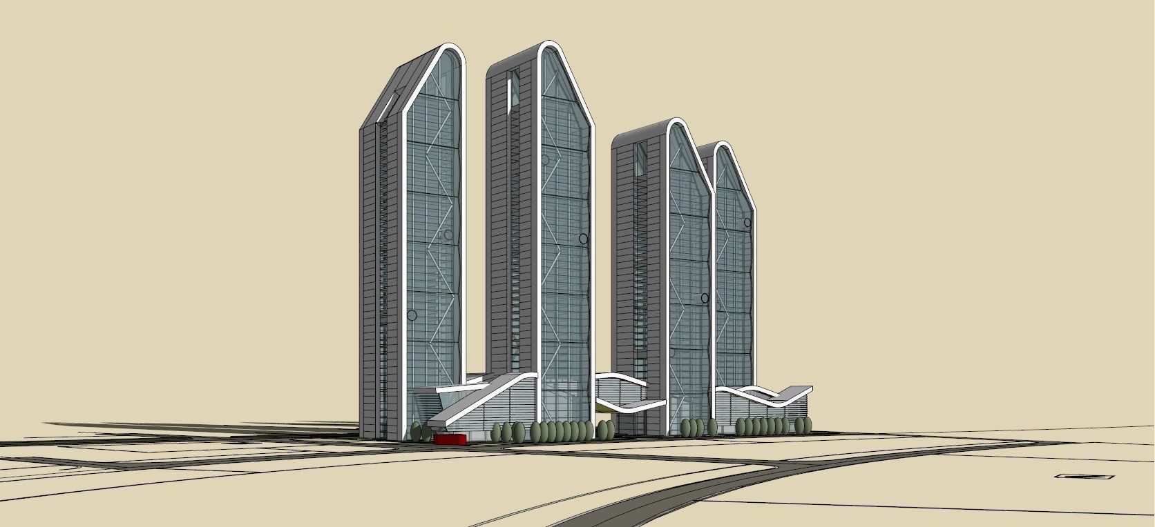 SU model of modern high-rise office building 3D model | CGTrader
